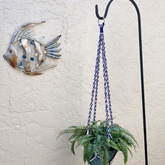 Plant Hanger Hand Crafted Macrame Purple White Botanical Geometric Boho - Picture 11 of 14